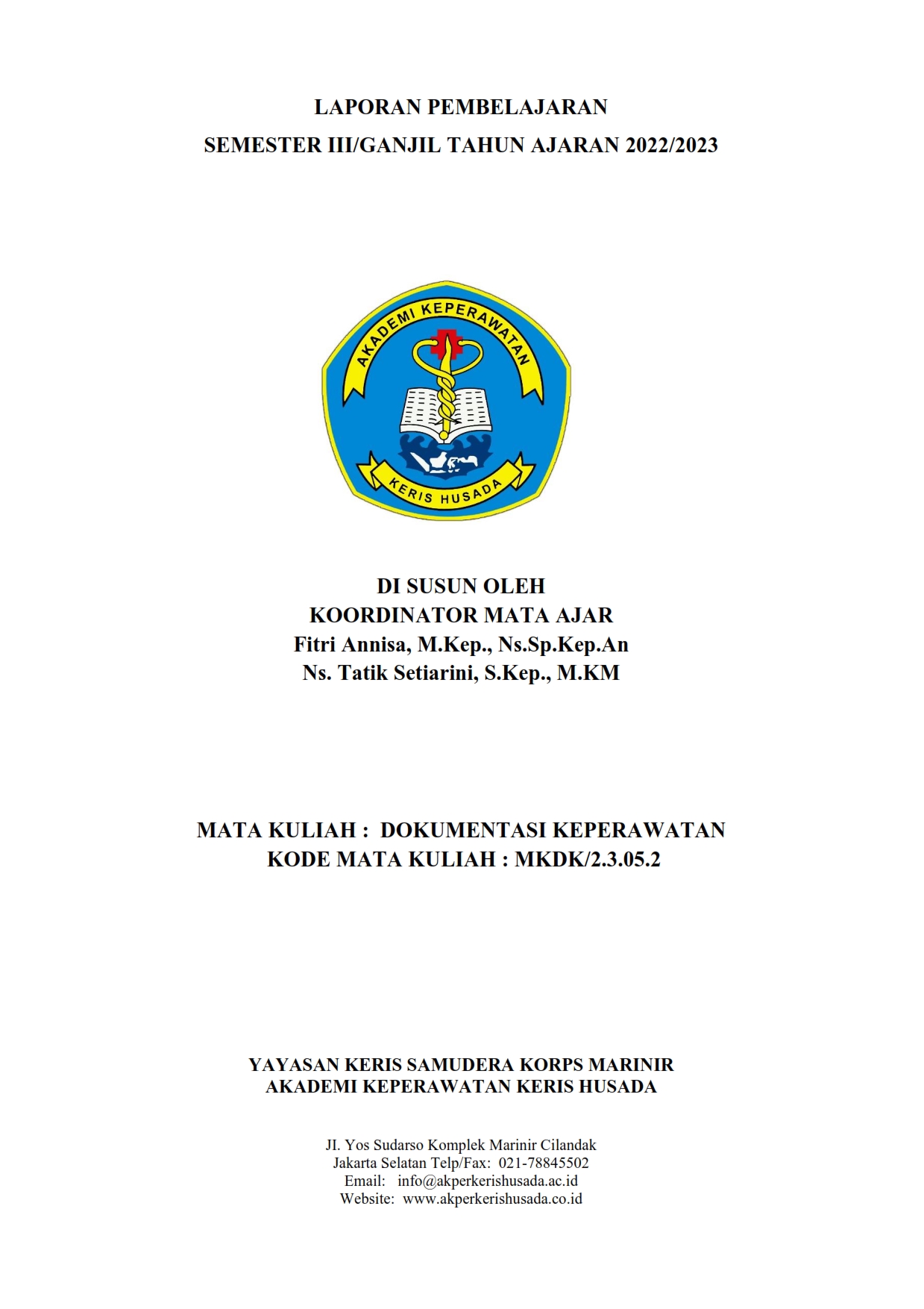 Jurnal Perkuliahan MK. Dokumentasi Keperawatan Semester Ganjil III TA.2022/2023